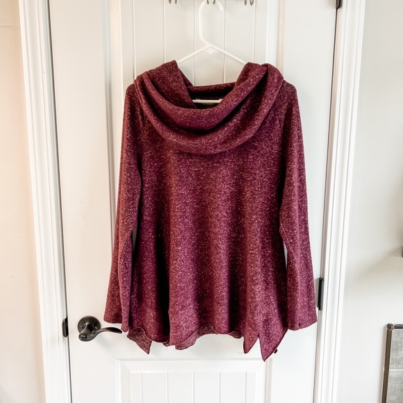 Soft Surroundings Burgundy Marled Cowl Neck Long Sleeve Asymmetrical Hem Size S - Picture 2 of 8